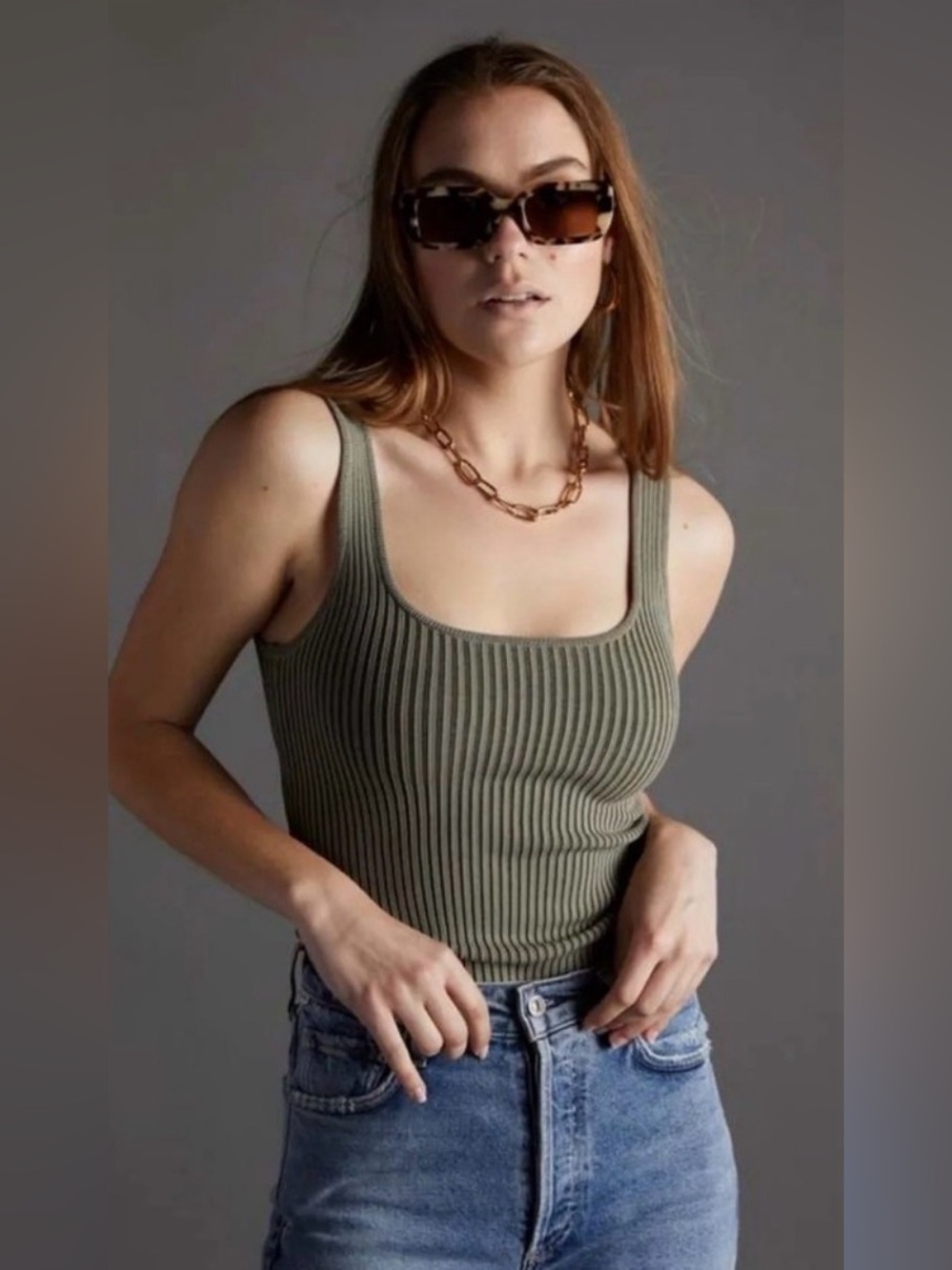 Anine Bing Josie Tank in Sage Green M
